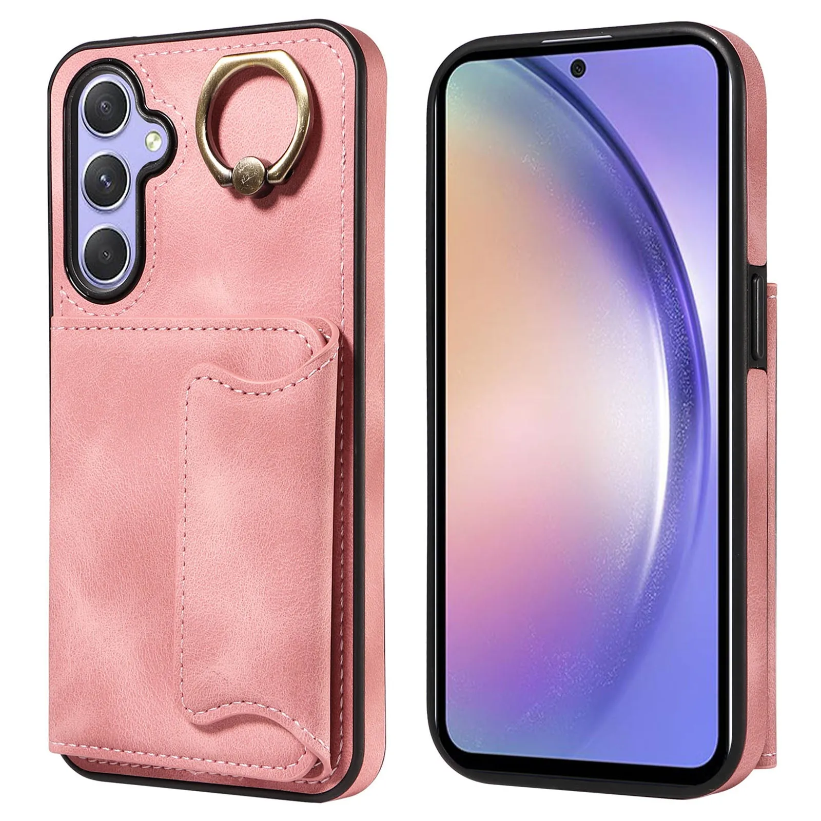 001 For Samsung Galaxy A54 5G Card Holder Phone Case Ring Kickstand Anti-drop PU Leather TPU Cover