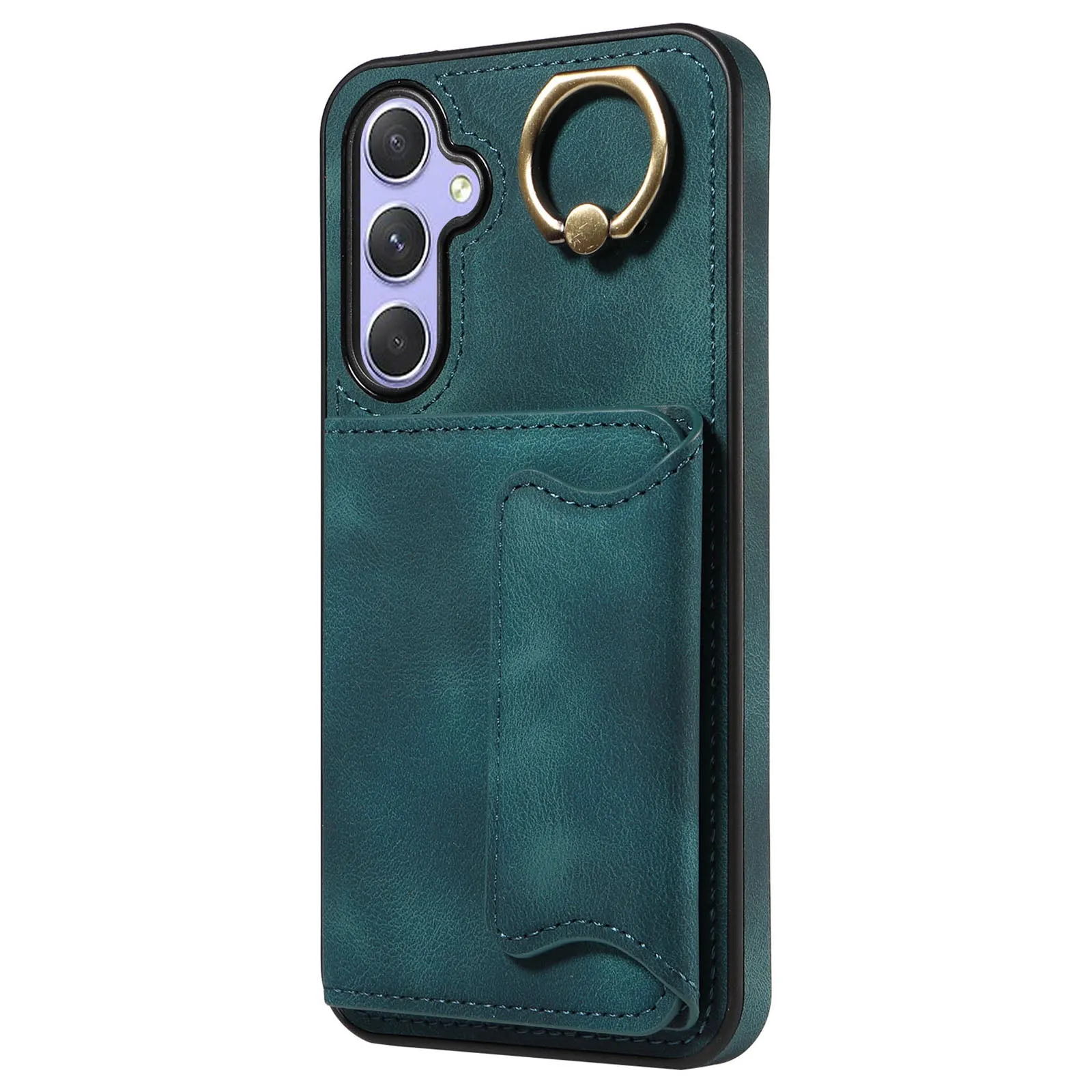 001 For Samsung Galaxy A54 5G Card Holder Phone Case Ring Kickstand Anti-drop PU Leather TPU Cover