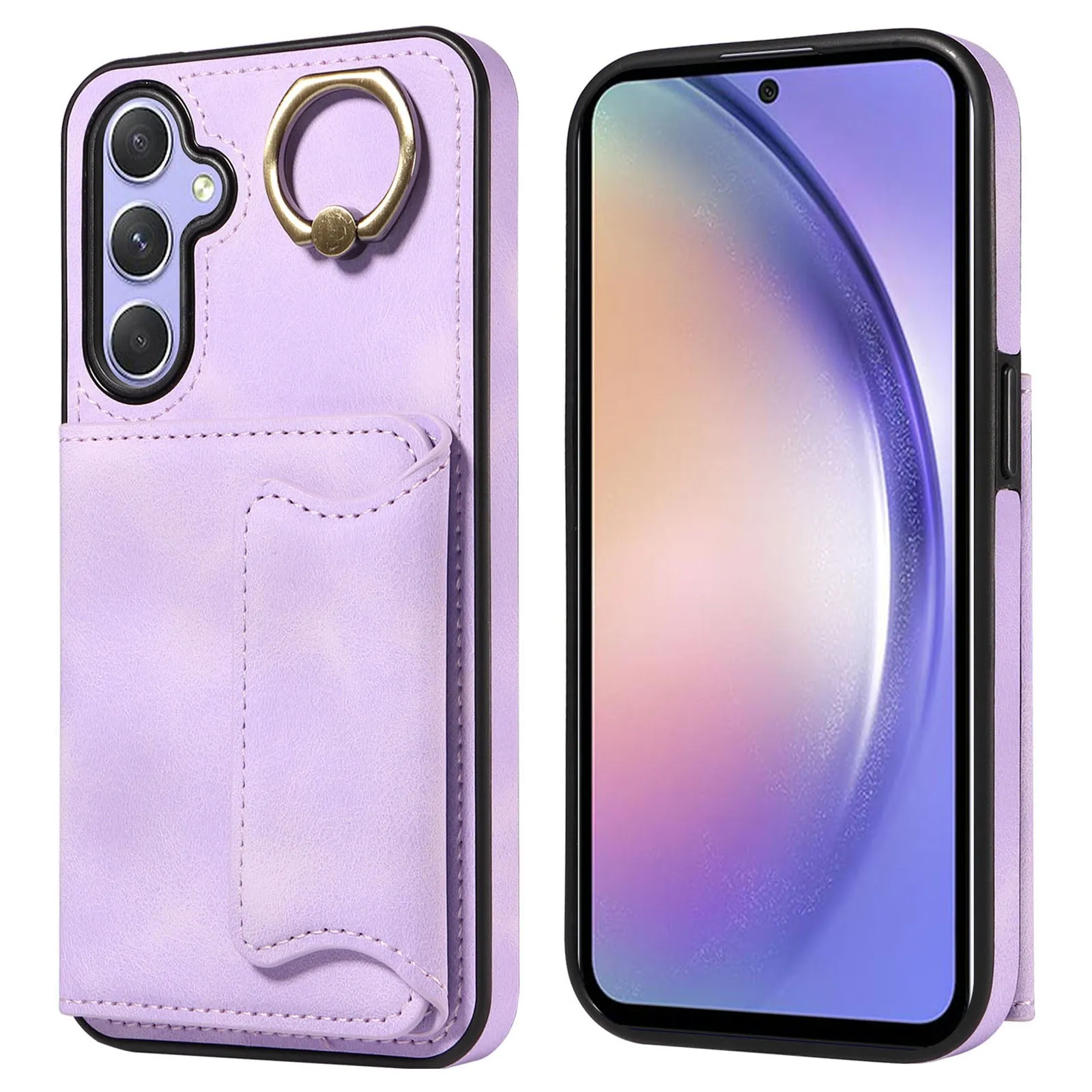 001 For Samsung Galaxy A54 5G Card Holder Phone Case Ring Kickstand Anti-drop PU Leather TPU Cover