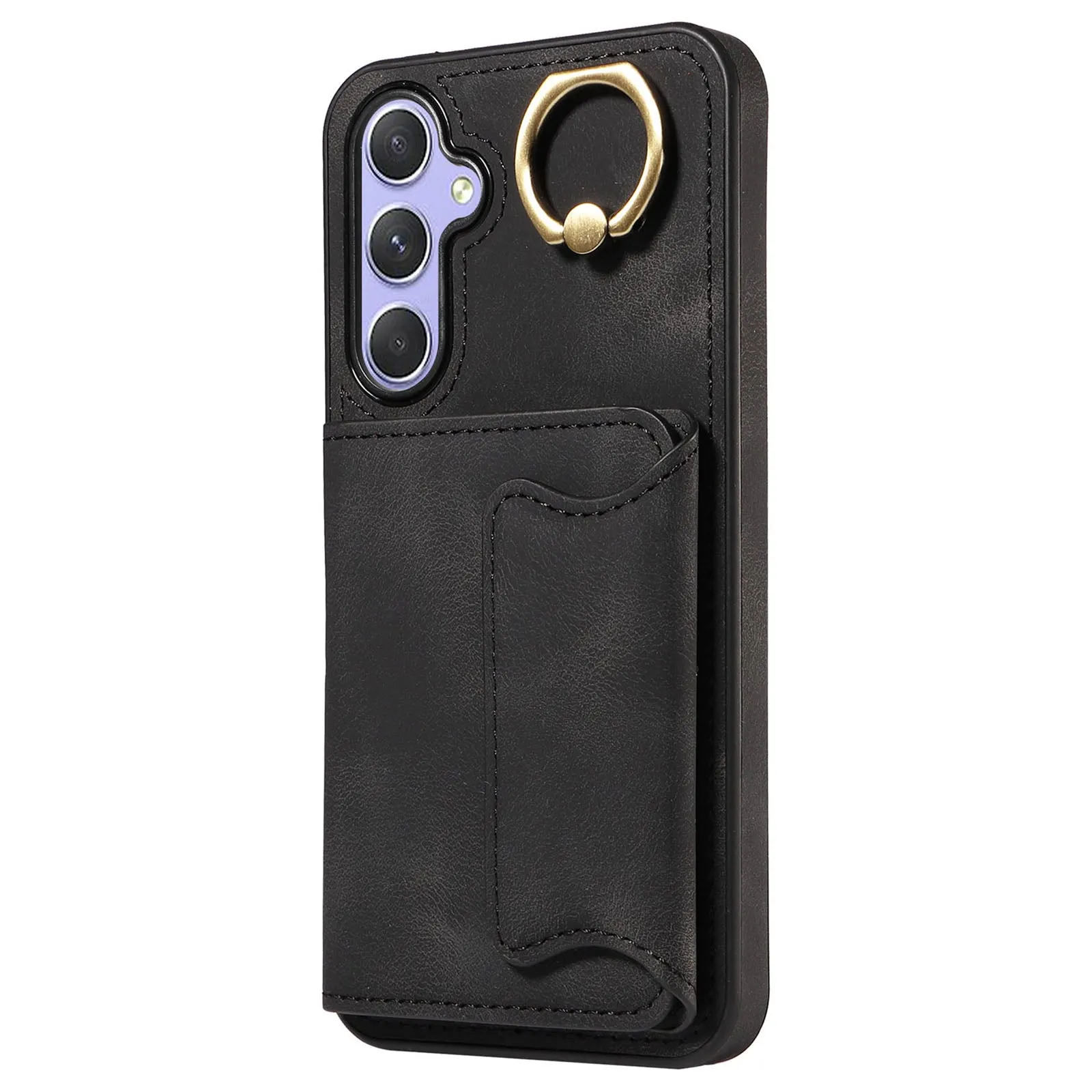 001 For Samsung Galaxy A54 5G Card Holder Phone Case Ring Kickstand Anti-drop PU Leather TPU Cover