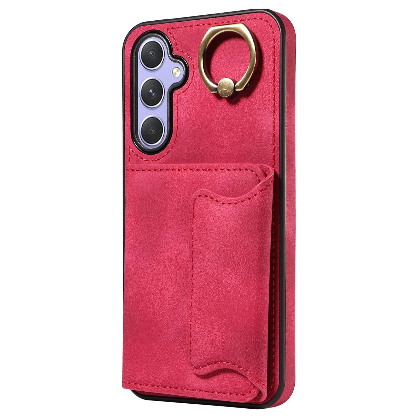 001 For Samsung Galaxy A54 5G Card Holder Phone Case Ring Kickstand Anti-drop PU Leather TPU Cover