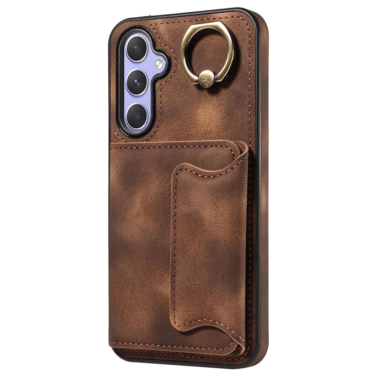 001 For Samsung Galaxy A54 5G Card Holder Phone Case Ring Kickstand Anti-drop PU Leather TPU Cover