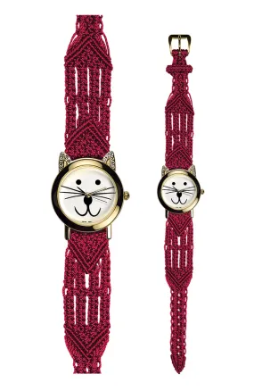 106 Red - Wide with Gold Cat Watch