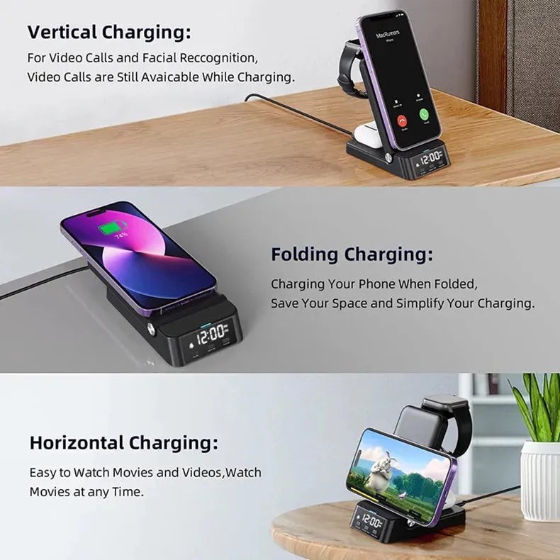 15W 4 In 1 Wireless Charger Stand For iPhone 15 14 13 12 X Samsung Galaxy S22 S21 Apple Watch Airpods Fast Charging Dock Station