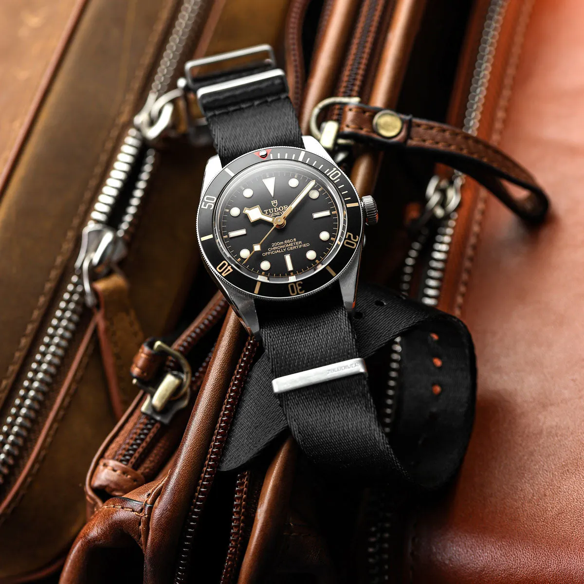 1973 British Military Watch Strap: ARMOURED RECON - Military Black, Satin