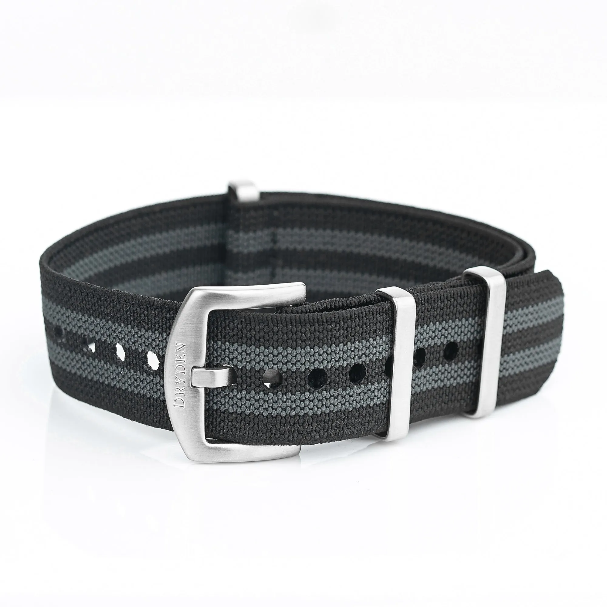 20mm 22mm Woven Elastic Nylon Watch Strap -Black / Grey (Bond)