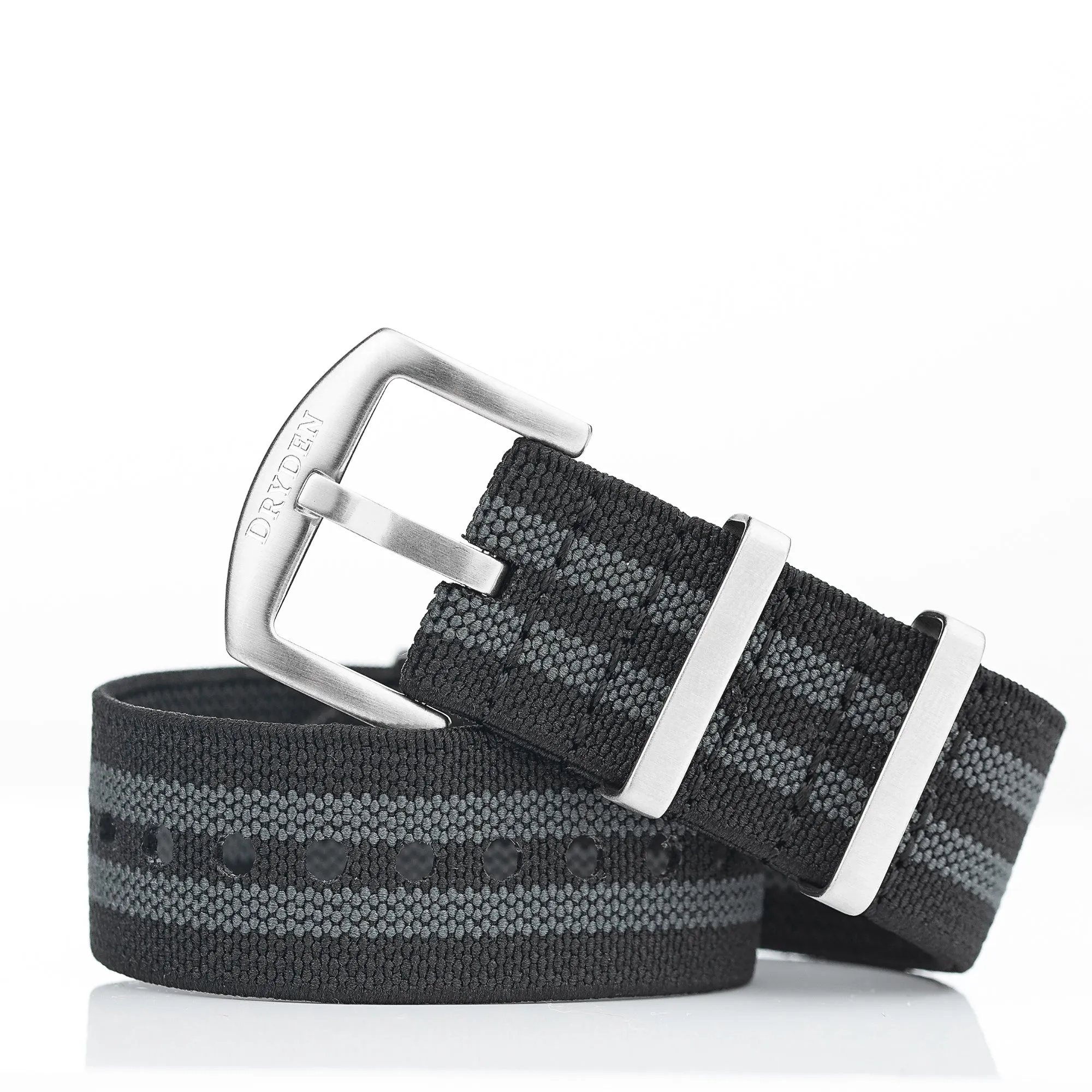 20mm 22mm Woven Elastic Nylon Watch Strap -Black / Grey (Bond)