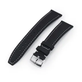 20mm or 22mm Black Woven Texture Watch Strap, Beige Stitching, Polished