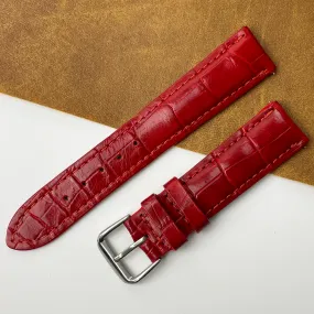 20mm Red Unique Pattern Alligator Leather Watch Band For Men