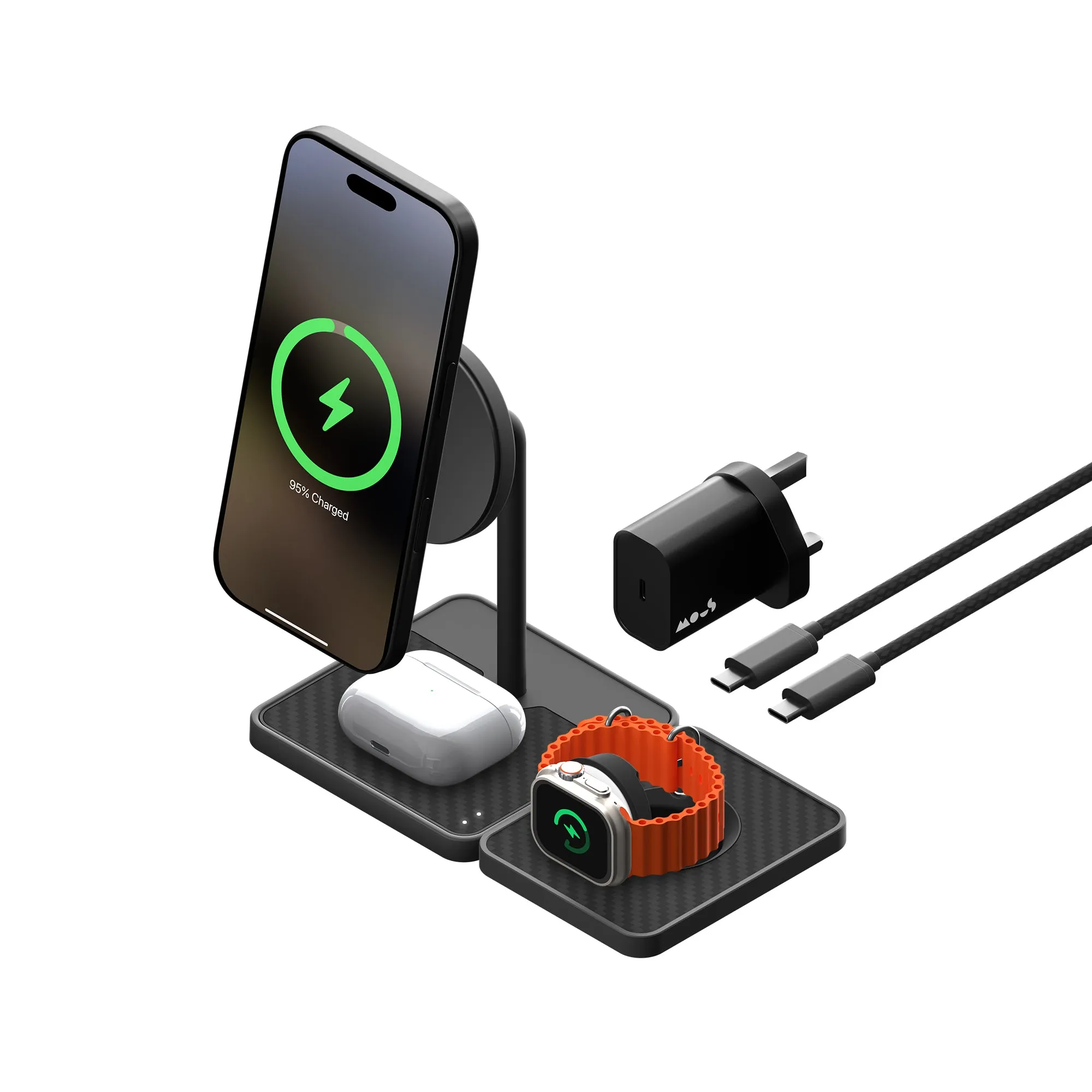 3 in 1 Charging Stand with Qi2 and Apple Technology —  Aramid Fibre