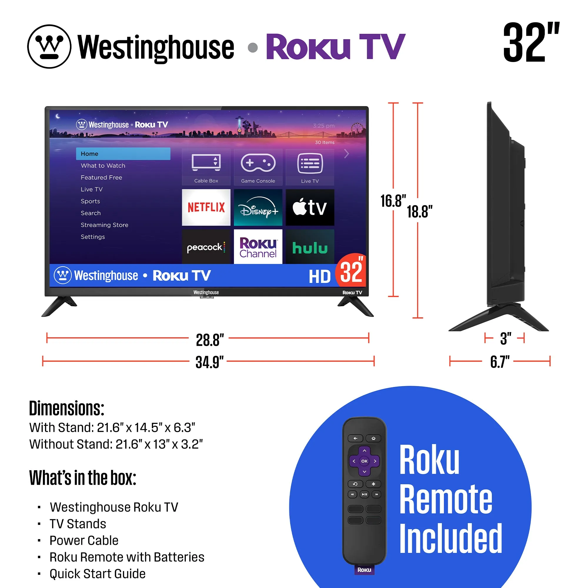 32″ HD Smart Roku TV