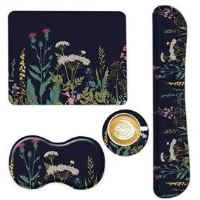 AIMSA Keyboard Wrist Rest Support   Mouse Pad   Mouse Wrist Rest   Coaster, Ergonomic Memory Foam Anti-Slip Rubber Base 4 PCS Set Easy Typing Pain Relief, Flowers Plants