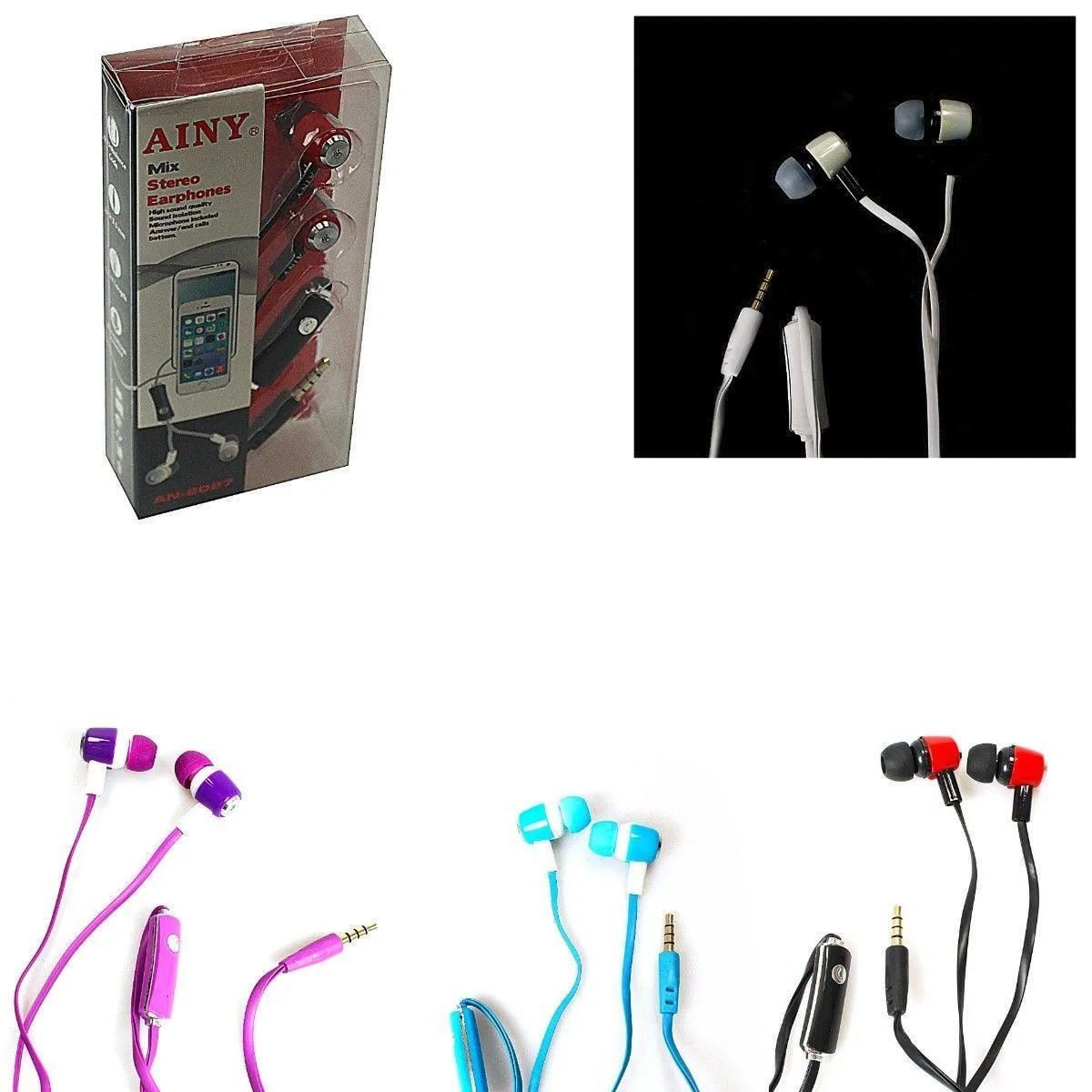 AINY Mix Stereo Earphones In Assorted Colours 3949 (Large Letter Rate)