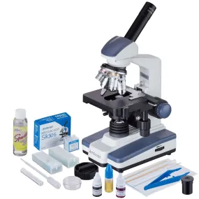 AmScope ME620 Series Monocular Compound Microscope 40X-1000X Magnification with LED, Slide Making Kit and 5MP Digital Eyepiece