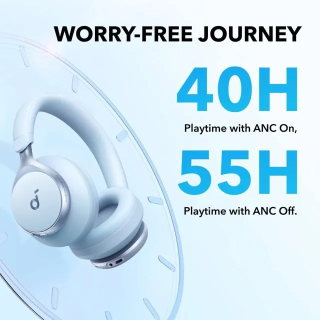 Anker Soundcore Space One - Active Noise Cancelling Headphones, 2X Stronger Voice Reduction, 40H ANC Playtime, LDAC Hi-Res Wireless Audio, Bluetooth 5.3 (Blue)