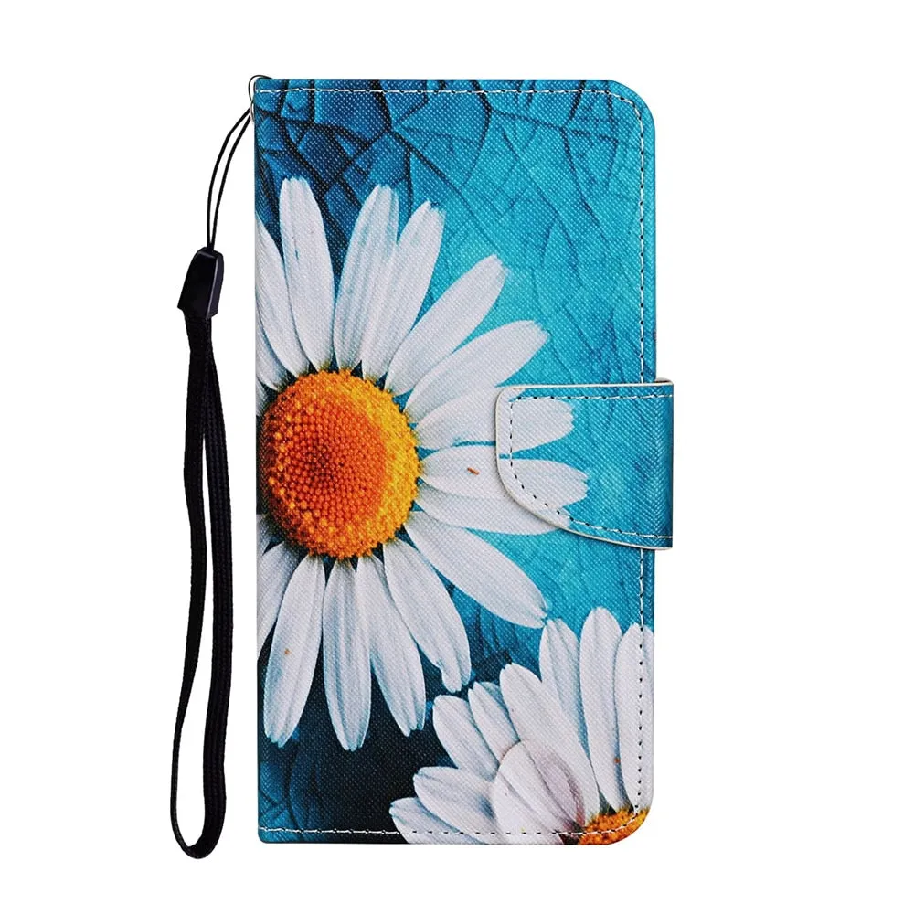 Anymob Samsung White Sunflower Flip Wallet Phone Case Leather Stand Function Cover