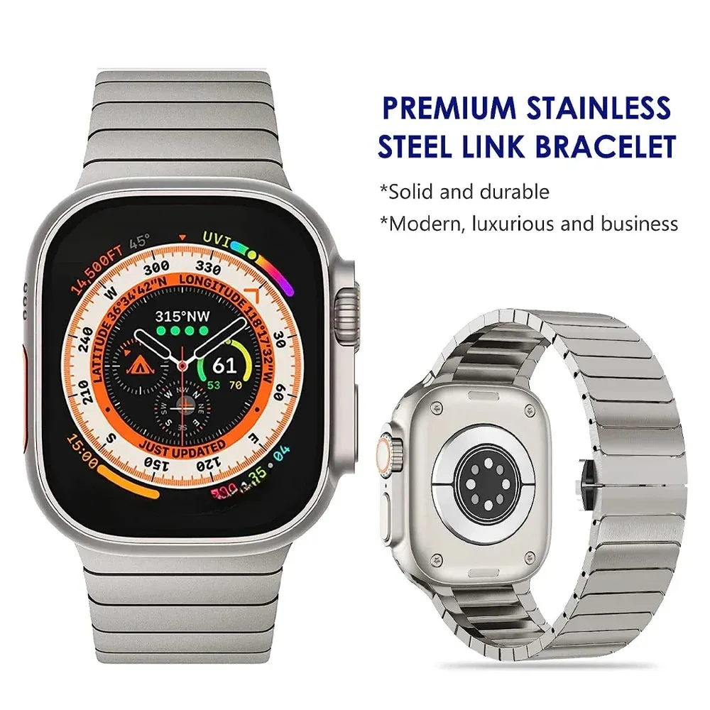 Apple Watch Ultra 2 Band 49mm 45mm 44mm 42mm, Titanium Band Stainless Steel Metal Wristband with Butterfly Buckle