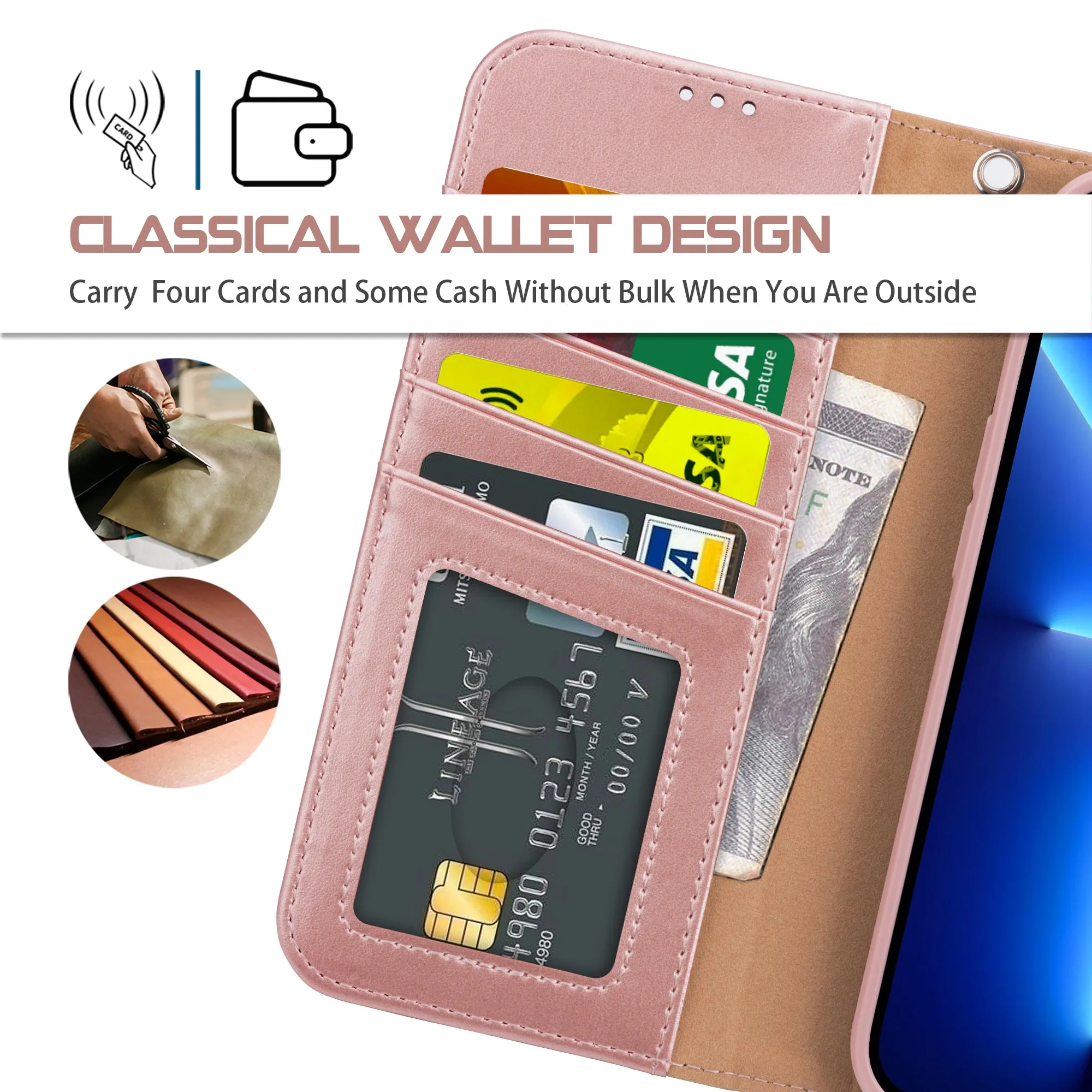 Arae Compatible with iPhone 13 Pro and 13 Pro Max Case Wallet Flip Cover with Card Holder and Wrist Strap