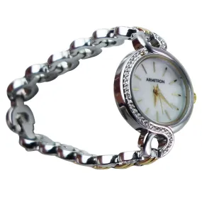 Armitron Womens Crystal Two Tone Stainless Steel Watch Bracelet - Steel/Gold