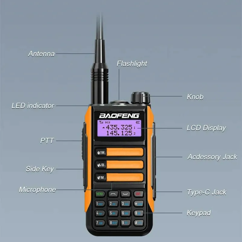 BaoFeng UV-16 Plus Walkie Talkie High Power USB C 10KM Long Range UV-16 Two Way Radio Dual Band Waterproof Transceiver FM Radio