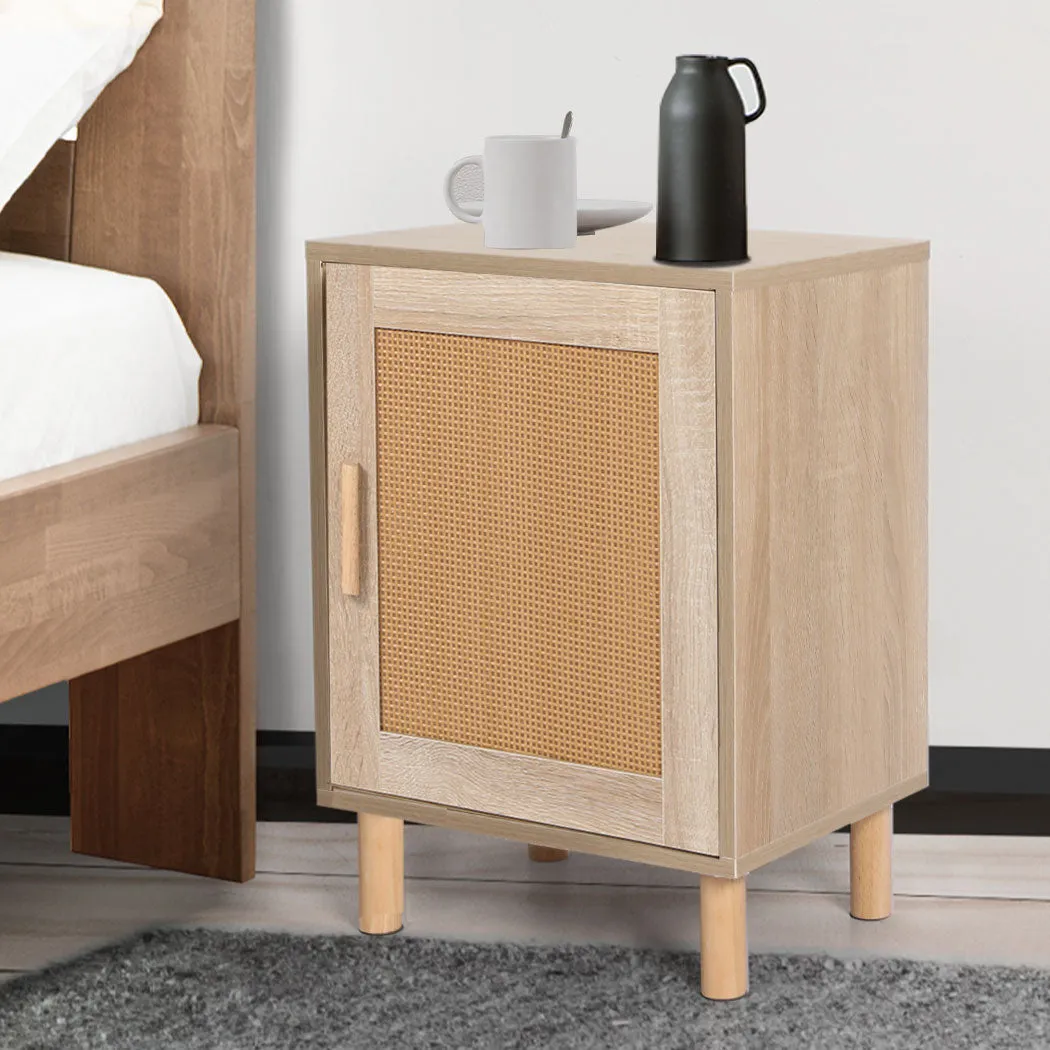 Bedside Tables Rattan Wood Side Table Nightstand Storage Cabinet Bedroom