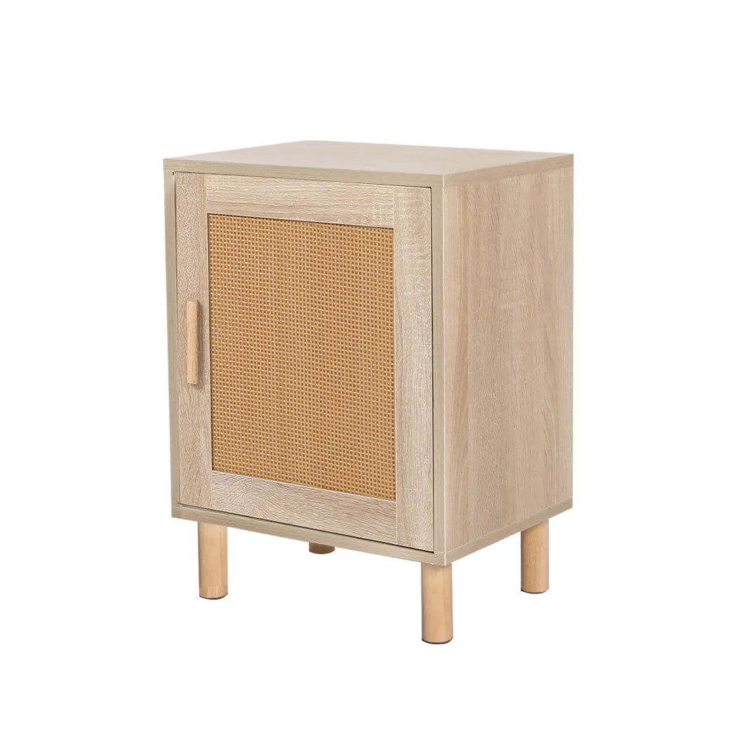 Bedside Tables Rattan Wood Side Table Nightstand Storage Cabinet Bedroom