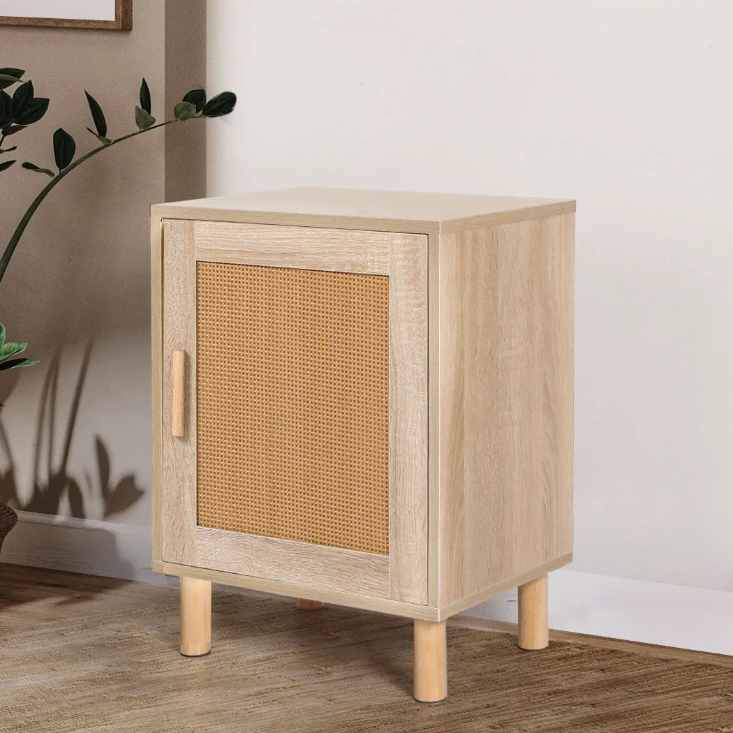 Bedside Tables Rattan Wood Side Table Nightstand Storage Cabinet Bedroom