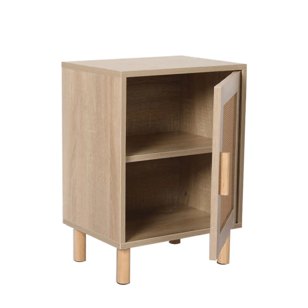 Bedside Tables Rattan Wood Side Table Nightstand Storage Cabinet Bedroom