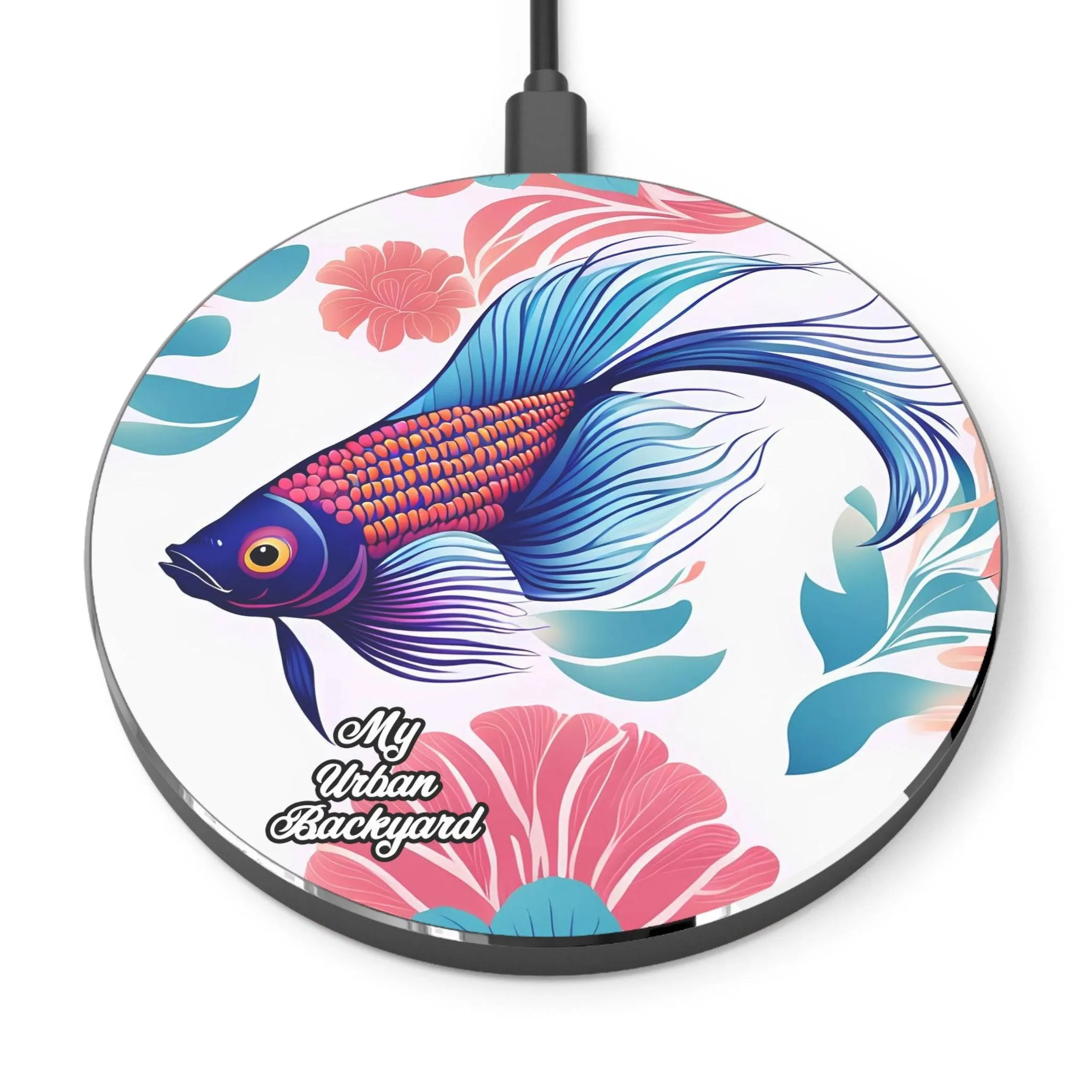 Betta Fish with Flowers, 10W Wireless Charger for iPhone, Android, Earbuds