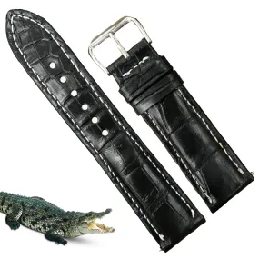 Black Alligator Leather Watch Band For Men | Premium Crocodile Quick Release Replacement Wristwatch Strap | DH-53