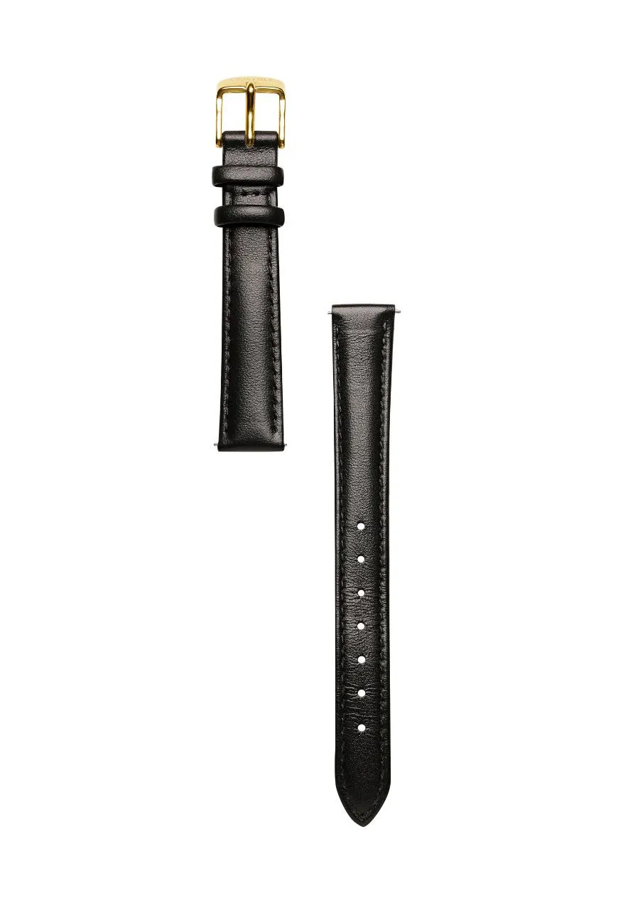 Black Smooth Leather Watch Band | Gold