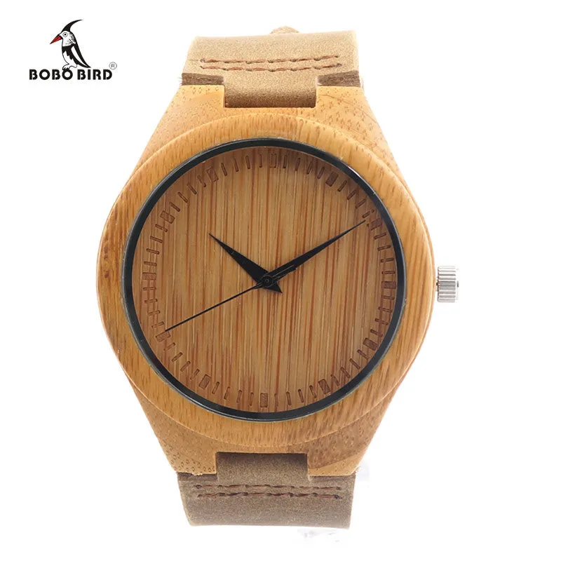 Brand Bamboo Watches Japan 2035 Move' Wood Wristwatches with Genuine Leather Band as Gifts for Friends