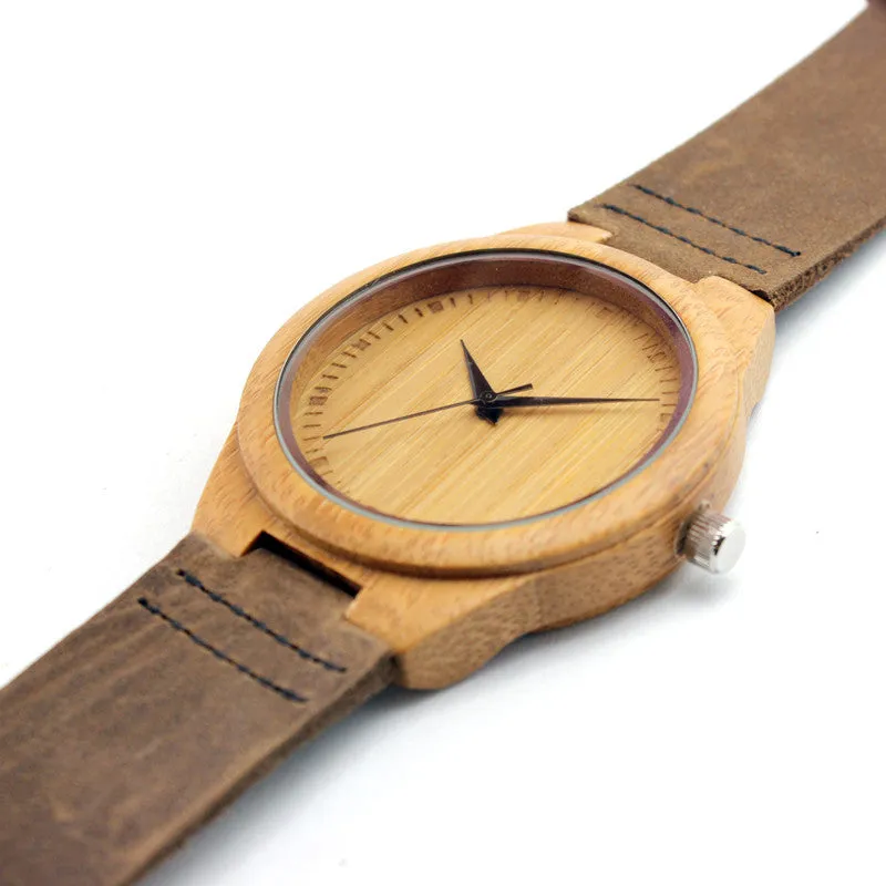 Brand Bamboo Watches Japan 2035 Move' Wood Wristwatches with Genuine Leather Band as Gifts for Friends