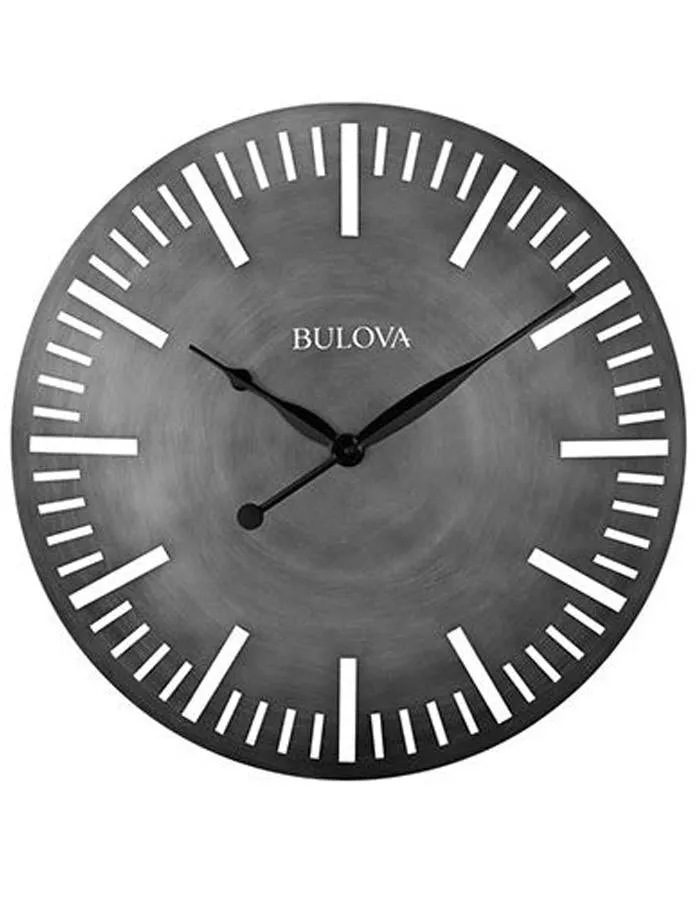 Bulova Arc Wall Clock - Antique Silver Finished Metal Case - Cut Out Markers