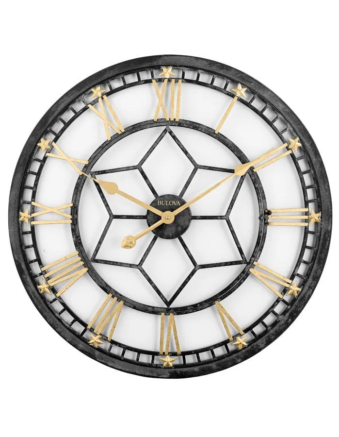 Bulova Starlight Wall Clock - Aged Metal Case - Remote Controlled Backlight