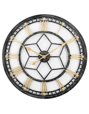 Bulova Starlight Wall Clock - Aged Metal Case - Remote Controlled Backlight