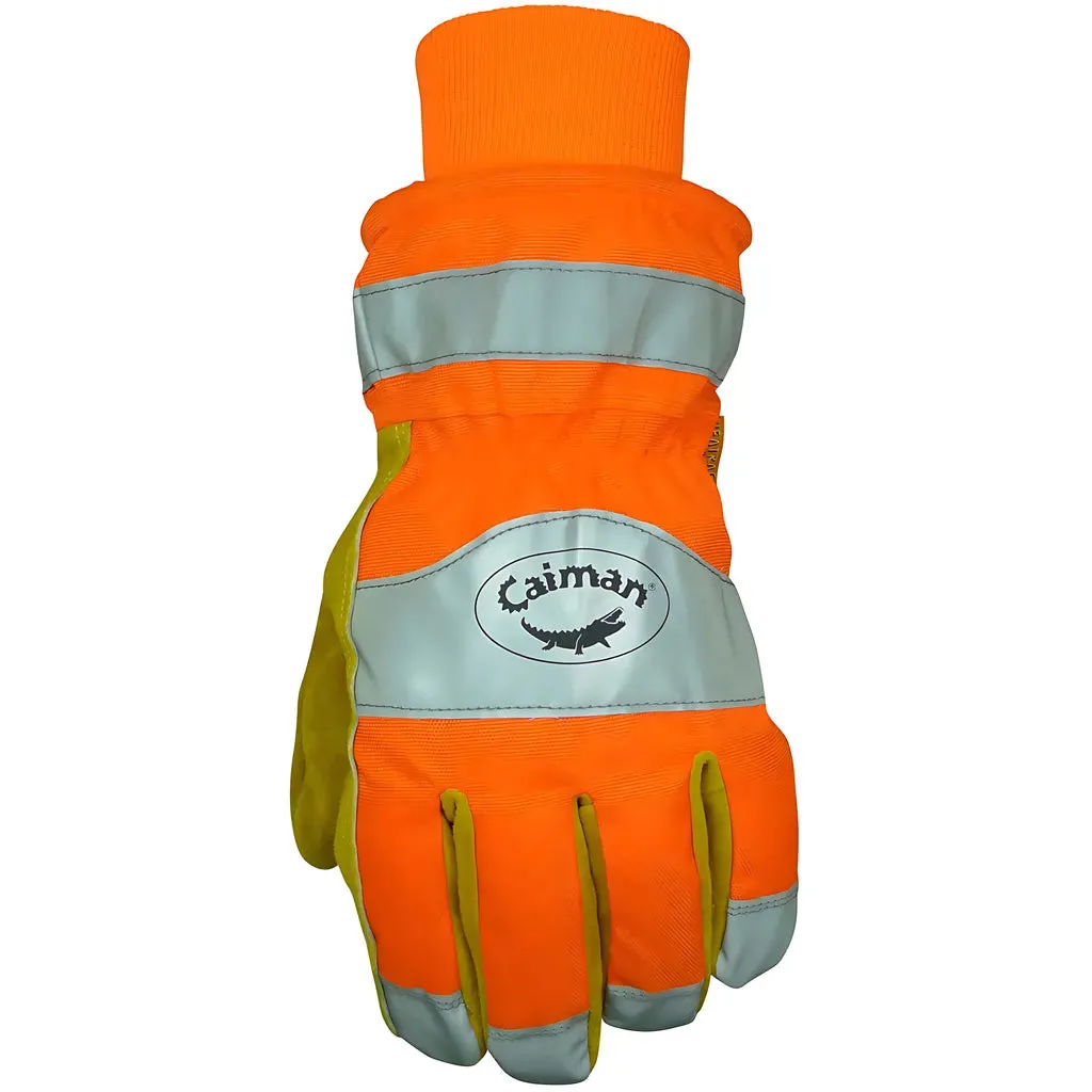 Caiman 1353-5 Premium Split Cowhide Leather Palm Glove with Hi-Vis Water Resistant Fabric Back - Heatrac Insulation