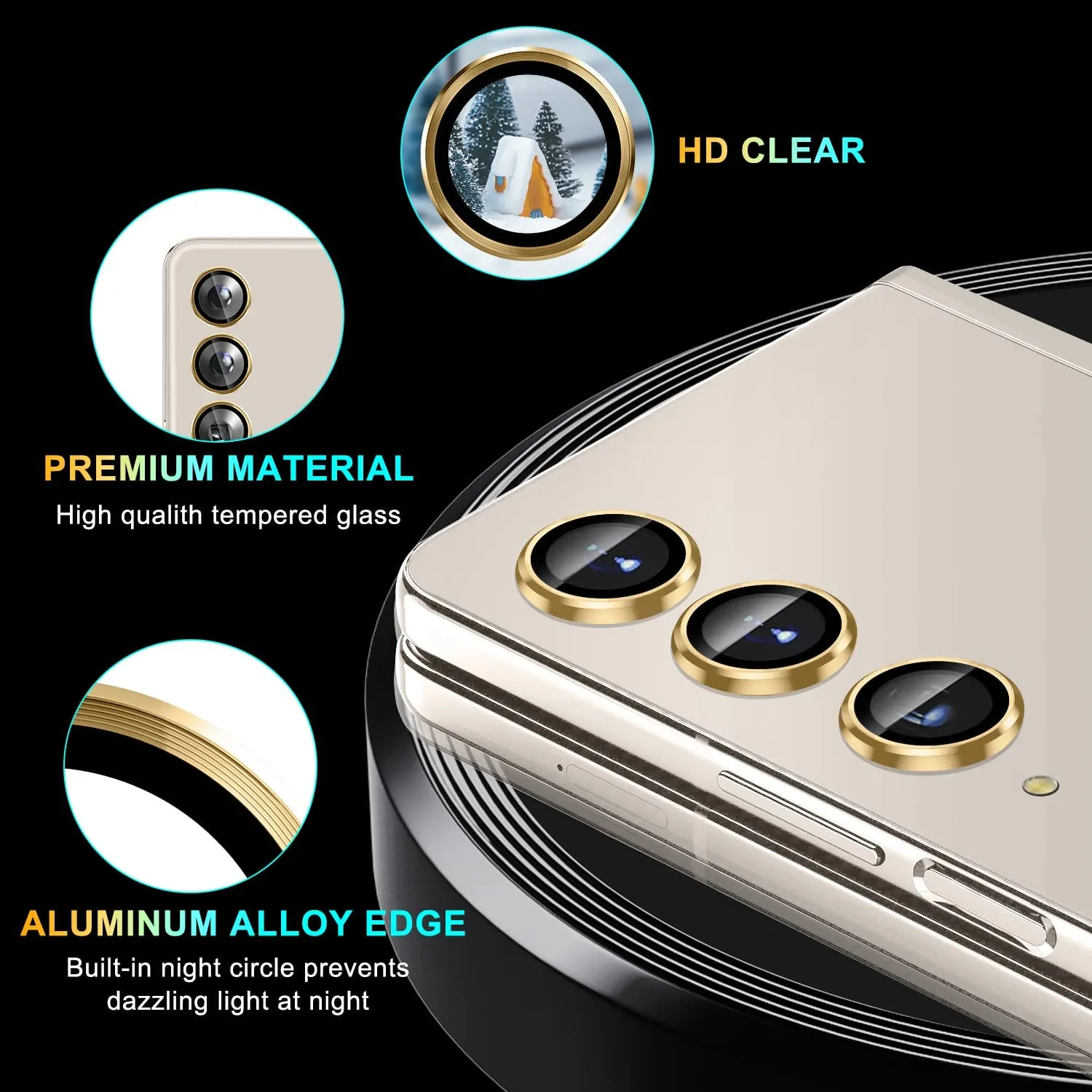 Camera Lens Protector Samsung Galaxy Z Fold 4 5G,Ultra Clear Case Tray Gold