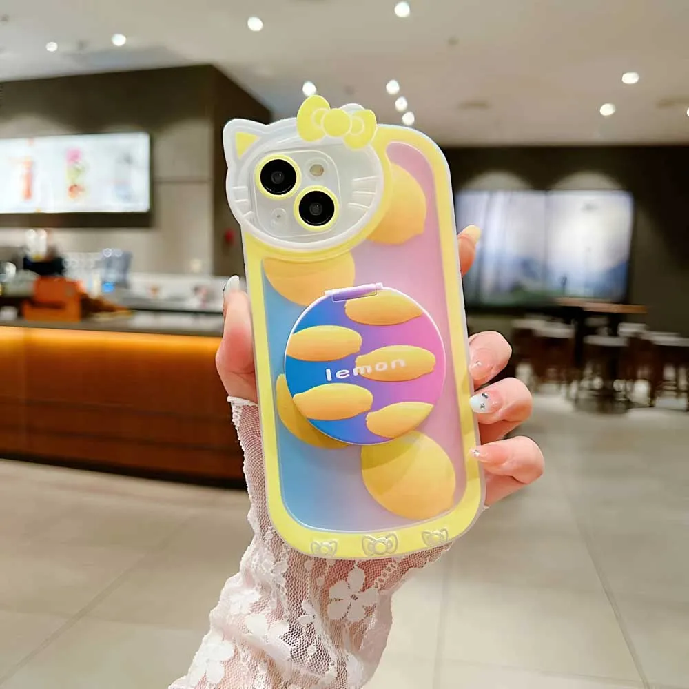 Cartoon Cat Printed TPU Camera Protection Cover with Mirror Stand - iPhone 12