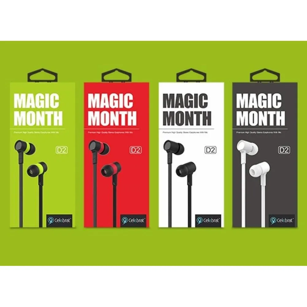 Celebrat Magic Month Earphones 3.5mm Jack D2 For Smartphones Tablets iPod iPad iPhone Samsung