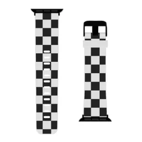 Checkered Apple Watch Band, Black White Check Designer Waterproof Sports Athletic 38mm 40mm 42mm 44mm Series 5 6 7 8 9 SE Ultra Metal Strap