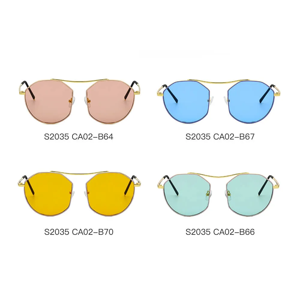 CHOCTAW - Round Tinted Geometric Brow-Bar Fashion Sunglasses