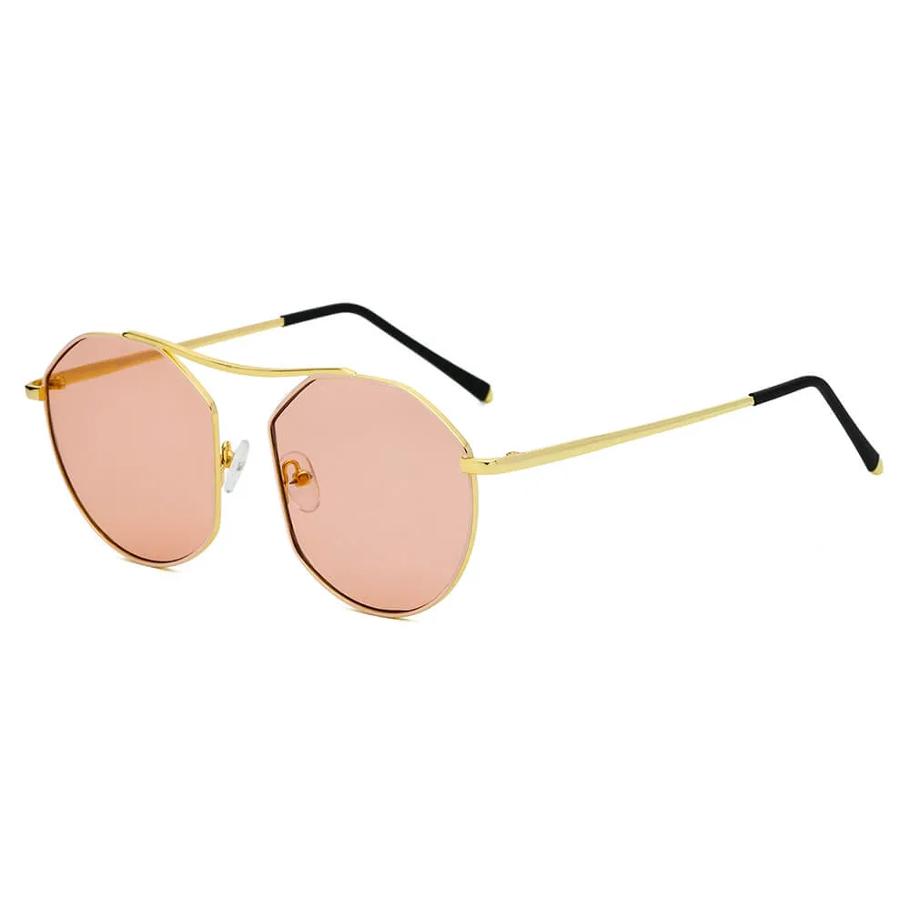 CHOCTAW - Round Tinted Geometric Brow-Bar Fashion Sunglasses