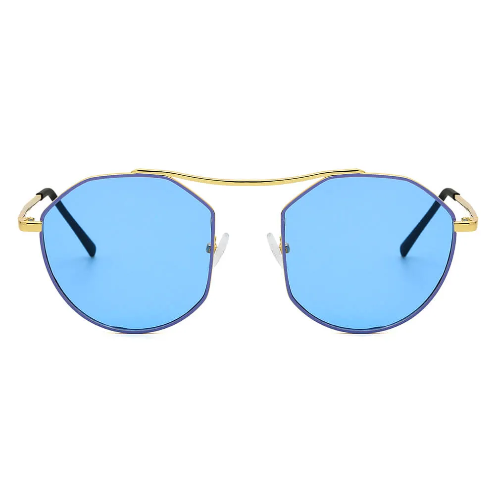 CHOCTAW - Round Tinted Geometric Brow-Bar Fashion Sunglasses