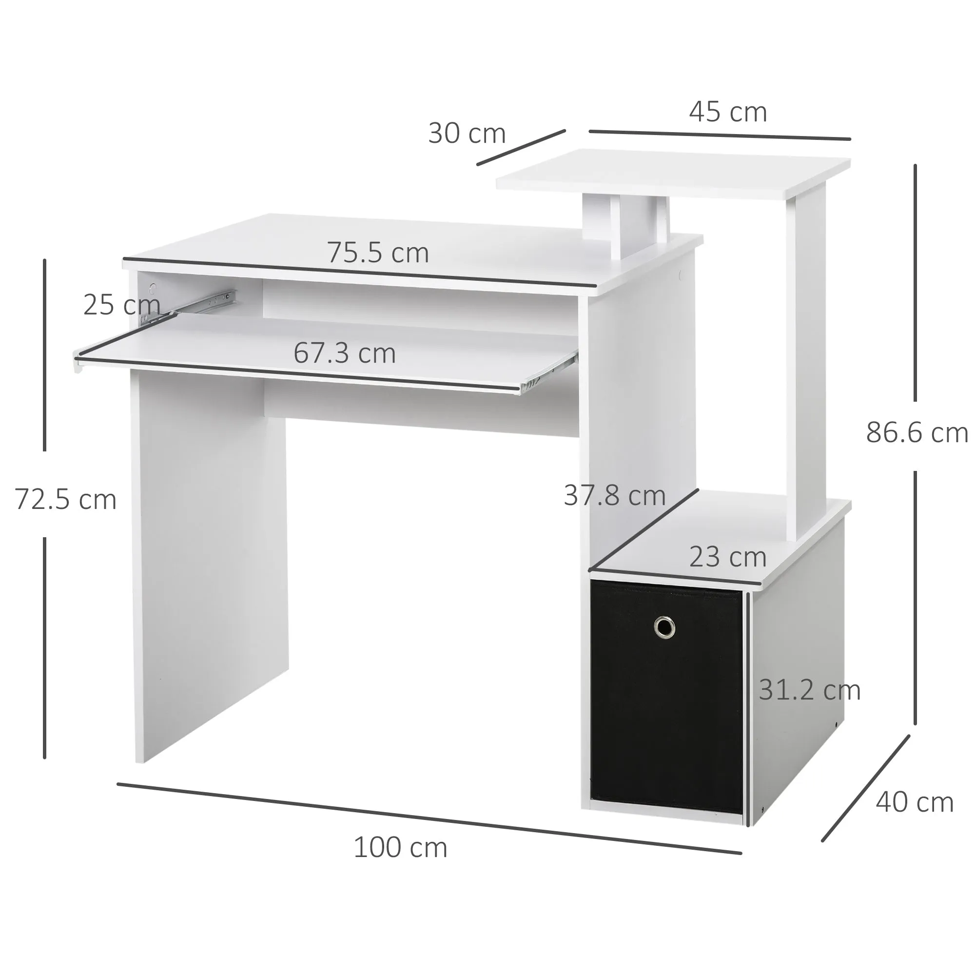 Computer Desk with Sliding Keyboard Tray Storage Drawer Shelf Home Office Workstation White