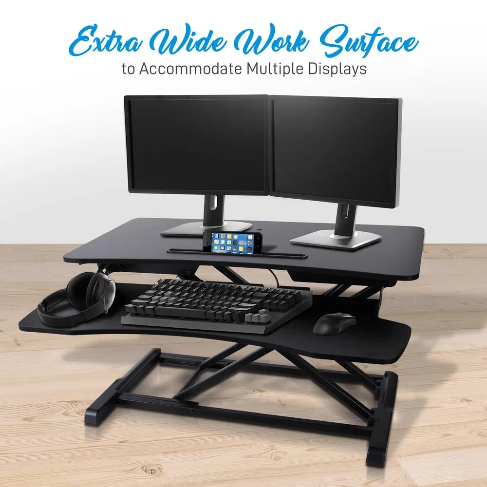 Computer Monitor Rising Desk Stand - Height Adjustable Sit / Stand Desk, Quick Setup Pop-Up Design