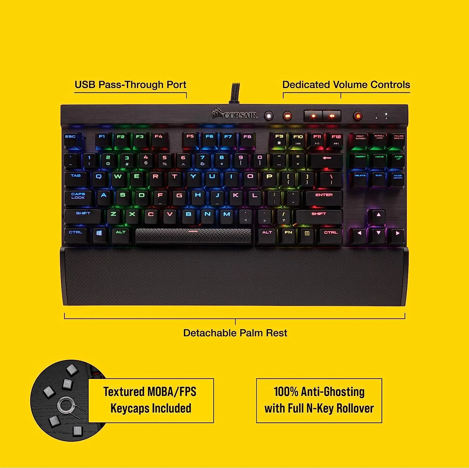 Corsair CS-CH-9110014-NA K65 RGB Rapidfire Compact Wired Mechanical Gaming Keyboard, Cherry MX Speed