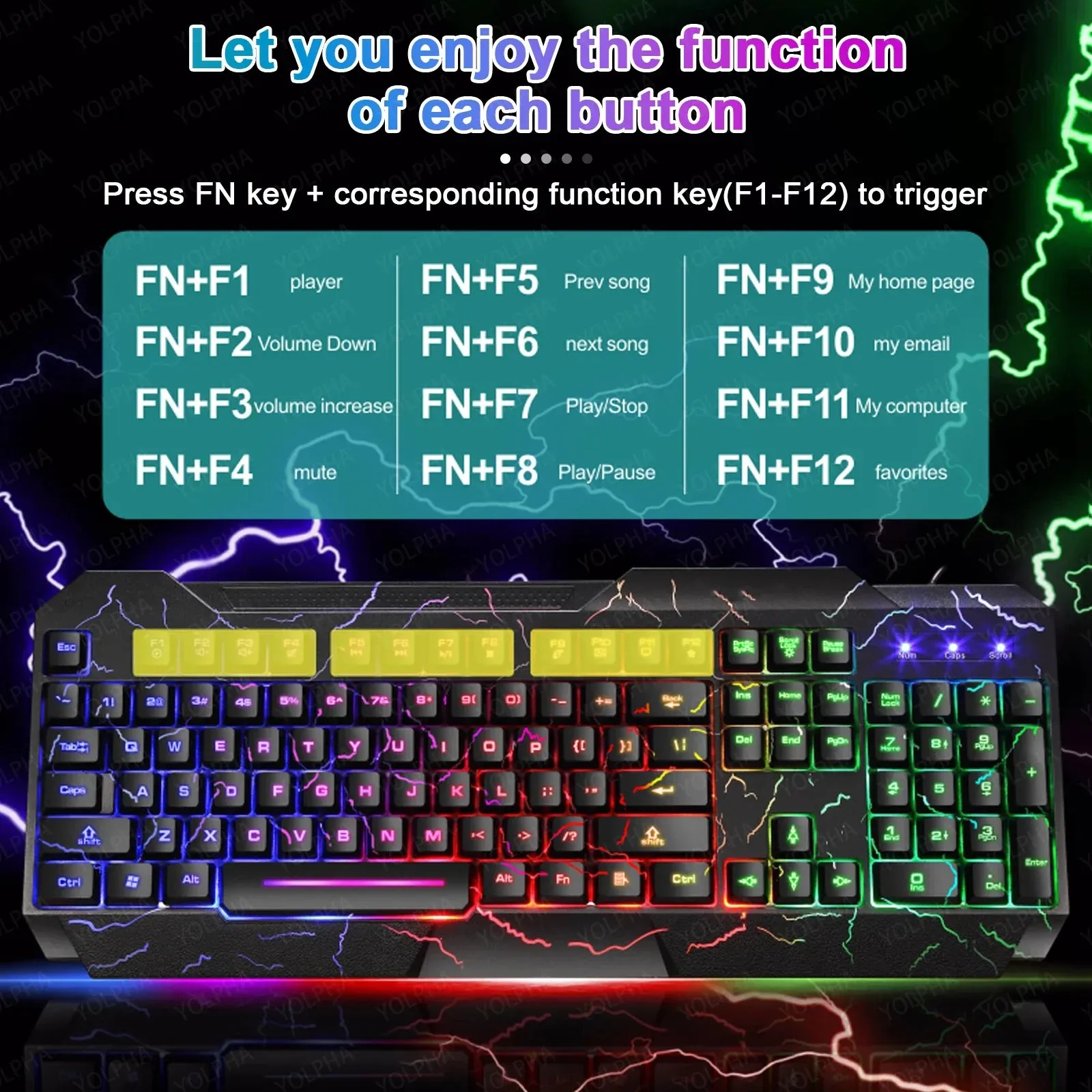 Crack Rainbow Glow Gaming Keyboard& Mouse Set with Backlight Luminous Gaming Peripheral Ergonomic Mechanical Feel Keyboard Mouse