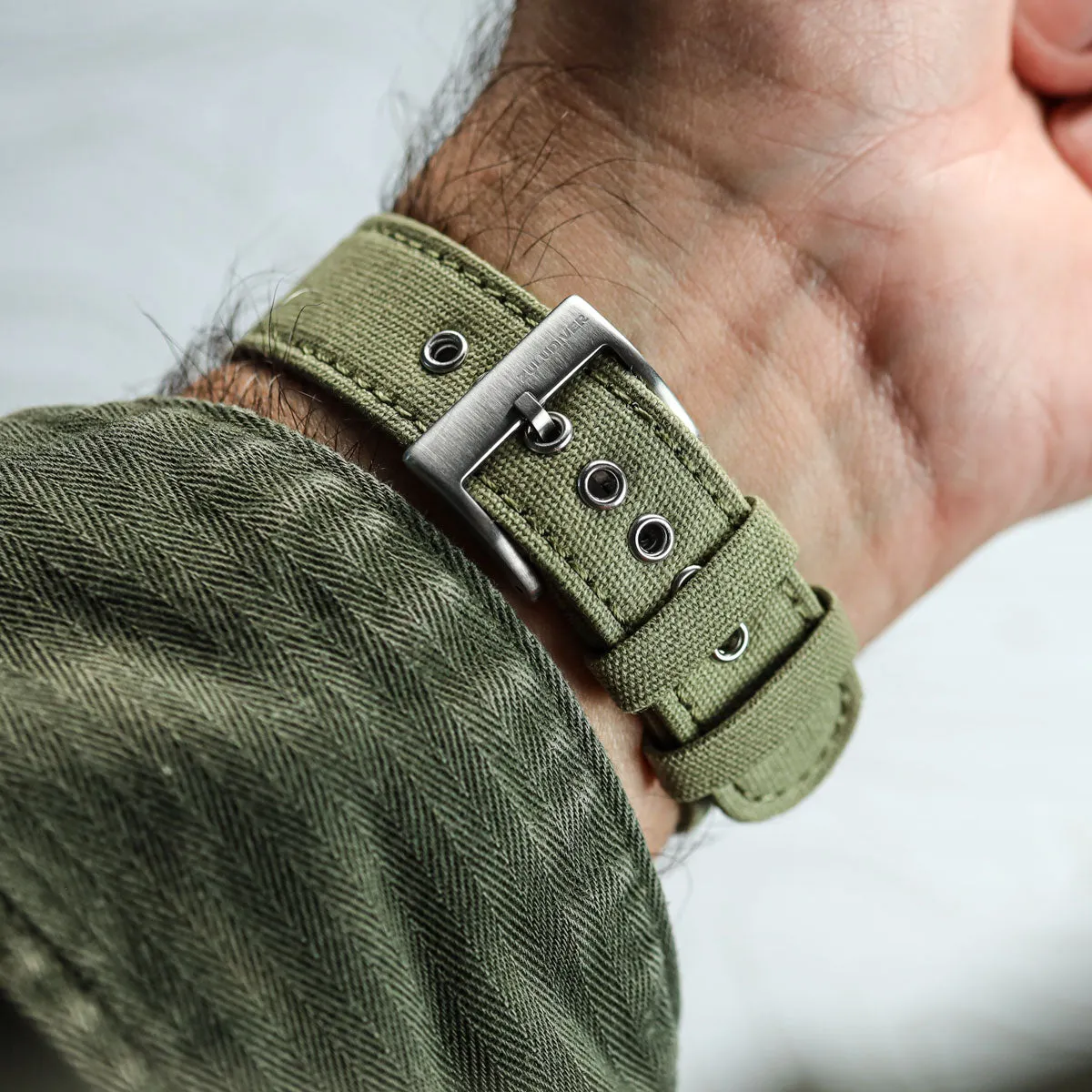 Croyde Canvas Watch Strap - Army Green