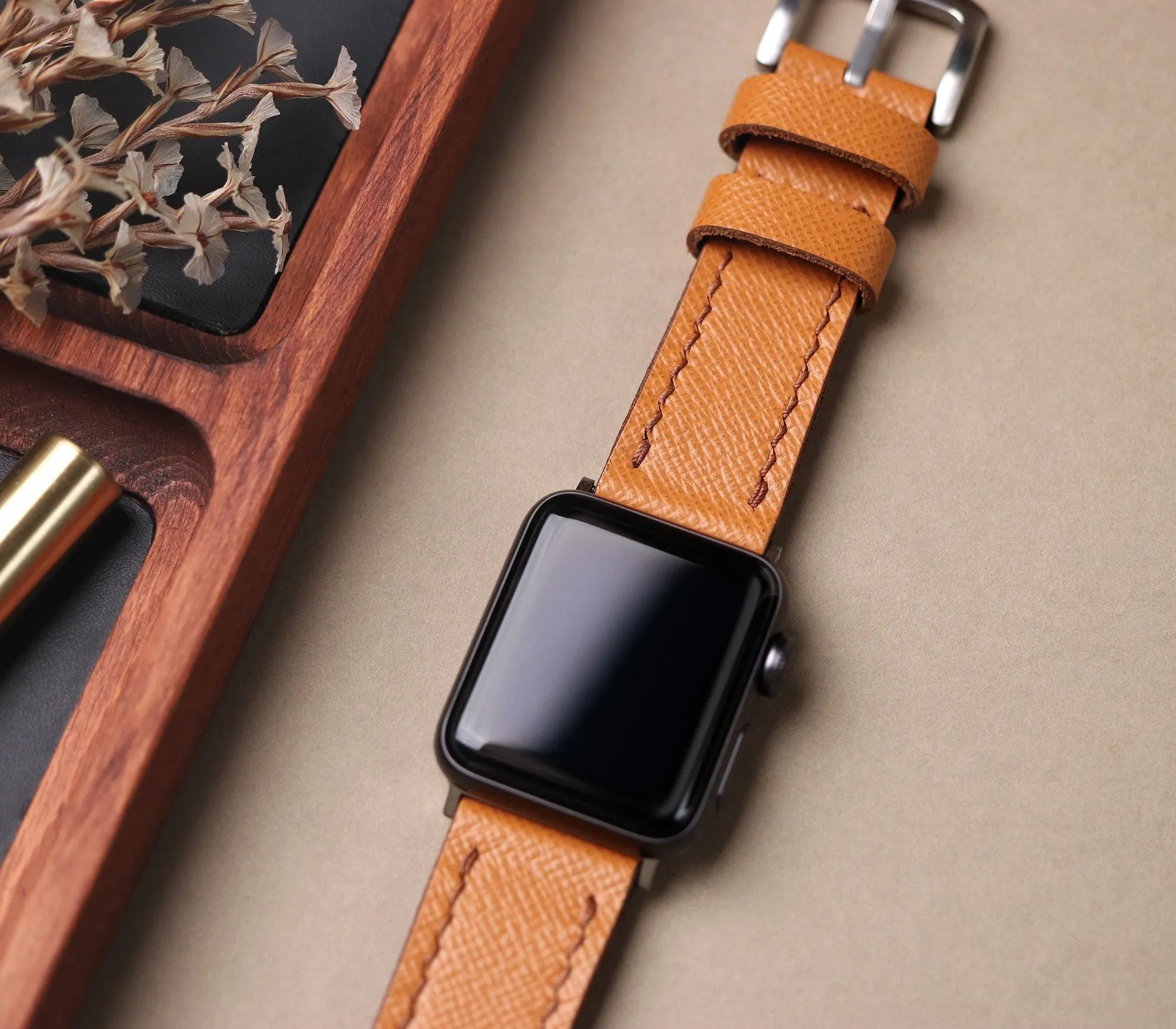 Custom Made Apple Watch Strap - Caramel Saffiano